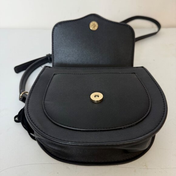 Moda Luxe Black Crossbody Bag Faux Suede Vegan Leather Tassel Accent Adjustable - Picture 4 of 16